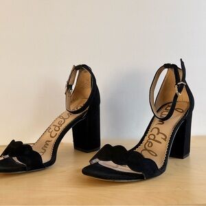 Sam Edelman Odila Black Suede Block Heel Sandals – Size 8W / EU 38